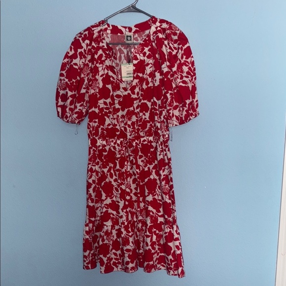 Anne Klein Red and White Floral Midi Dress - Picture 1 of 16